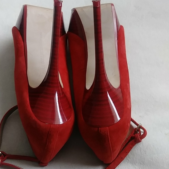 ZARA red suede peep toe Heels - Picture 9 of 11